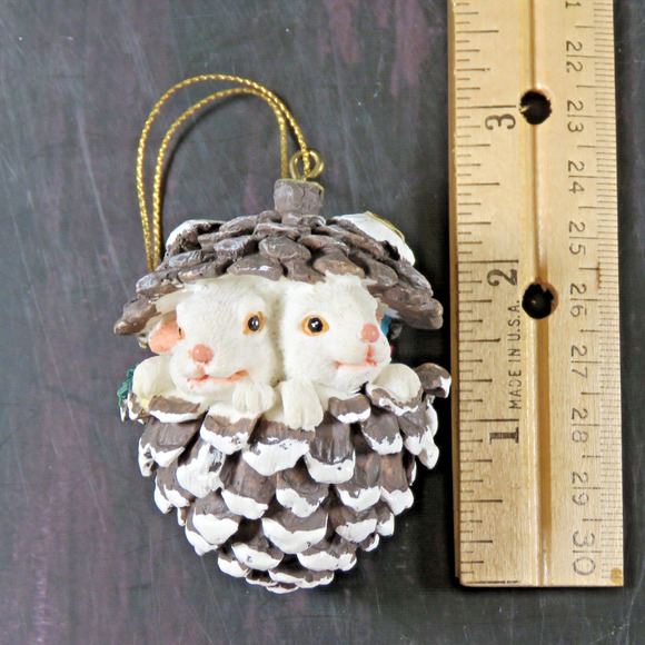 Vintage Woodland Pinecone Ornament Raccoon and Rabbit Bunny Babies Lot of 2 - Picture 6 of 9